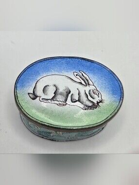 Vintage Decorative Blue and Green Rabbit Trinket Box -